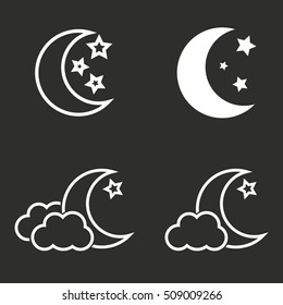 Moon star vector icon. White illustration isolated on black background for graphic and web design.