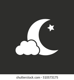 Moon star vector icon. White illustration isolated on black background for graphic and web design.