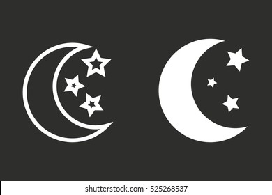 Moon star vector icon. White illustration isolated on black background for graphic and web design.