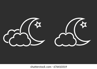 Moon star vector icon. White illustration isolated on black background for graphic and web design.