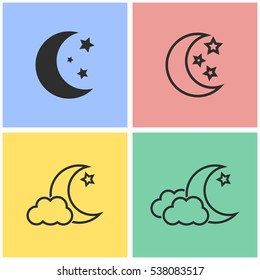 Moon star vector icons set. Illustration isolated for graphic and web design.