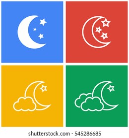 Moon star vector icons set. White illustration isolated for graphic and web design.