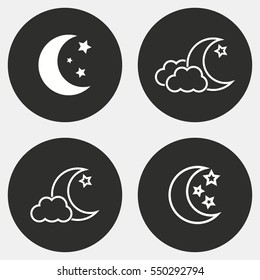 Moon star vector icons set. White illustration isolated for graphic and web design.