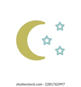 Moon and star vector isolated icon. Camping and Hiking sign. Graph symbol for travel and tourism web site and apps design, logo, app, UI