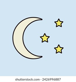 Moon and star vector isolated icon. Camping and Hiking sign. Graph symbol for travel and tourism web site and apps design, logo, app, UI