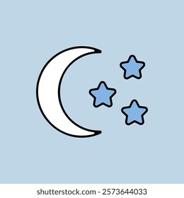 Moon and star vector isolated icon. Camping and Hiking sign. Graph symbol for travel and tourism web site and apps design, logo, app, UI
