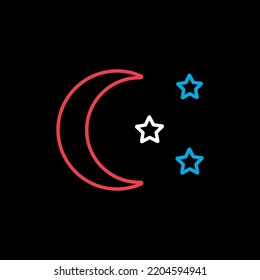 Moon and star vector isolated on black background icon. Camping and Hiking sign. Graph symbol for travel and tourism web site and apps design, logo, app, UI