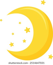 The Moon with star vector on white background,  The Moon and the star in the sky, Vector illustration