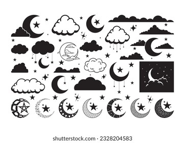 Moon and Star Vector For Print, Moon and Star Clipart, Moon and Star vector Illustration