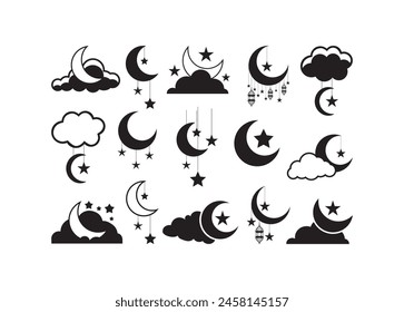 Moon and Star vector for print, Moon and Star clipart, Moon and Star vector illustration