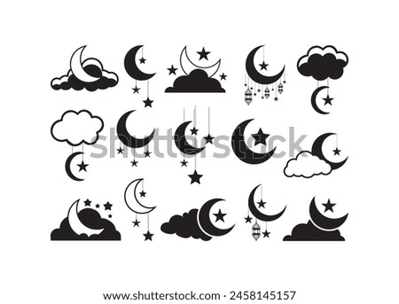 Moon and Star vector for print, Moon and Star clipart, Moon and Star vector illustration