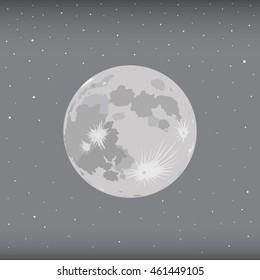 Moon with starry. Background night sky. Lunar design in monochrome.