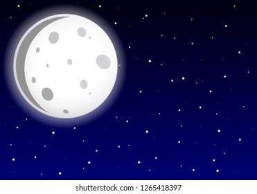 Moon with starry night sky vector illustration. Space background mock up art of galaxy.