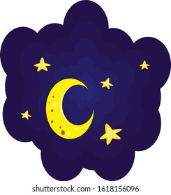 moon and stars against the background of the night purple sky, bewitching clouds, the concept of space and nature