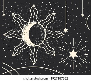 moon stars astrology line black background