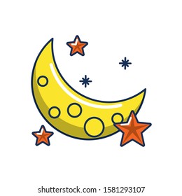 moon and stars astronomy line and fill image vector illustration