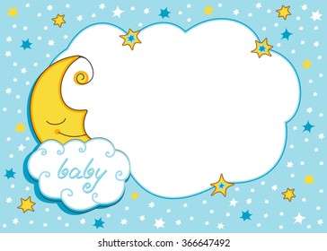 moon and stars - baby photo frame. Vector cartoon illustration.