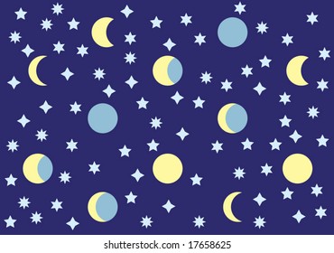 The moon and stars. Background. Vector illustration.