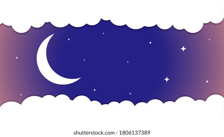 moon and stars background with white clouds