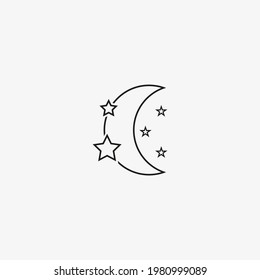 Moon and stars of black color. Line Vector Nighttime icon on white background