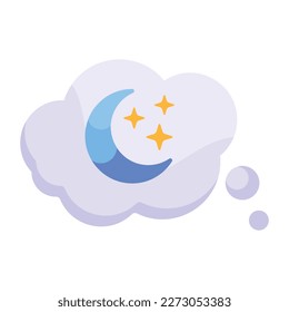 Moon and stars in a bubble, concept of dream flat icon 