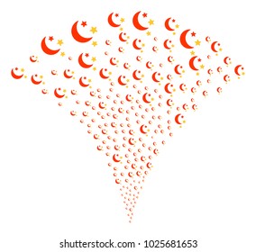 Moon Stars burst fountain. Vector illustration style is flat iconic symbols. Object fountain made from random icons as moon stars fireworks.