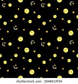 moon and stars cartoon character on black background