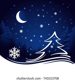 Moon and stars christmas vector background