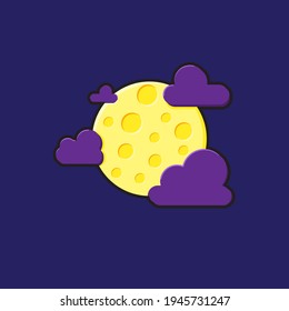 Moon And Stars Close Up. Abstract Moon. Moon In Flat Design Style. Vector Illustration. Icon Moon.