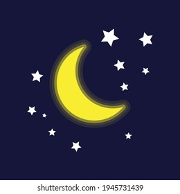 Moon and stars close up. Abstract moon. Moon in flat design style. Vector illustration. Icon moon.