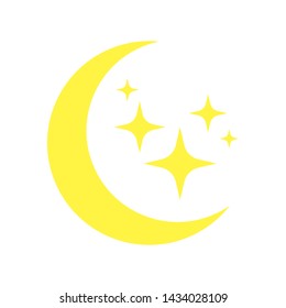 Moon and stars closeup. Abstract moon. Yellow moon and stars isolated on white background. Vector icon