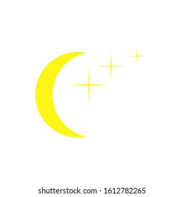 Moon and stars closeup. Abstract moon. Yellow moon and stars isolated on white background. Vector icon