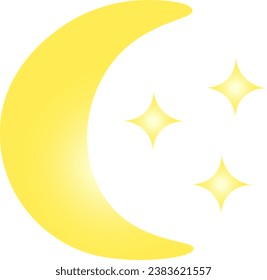 Moon and stars closeup. Abstract moon. Yellow moon and stars isolated on white background. Vector icon