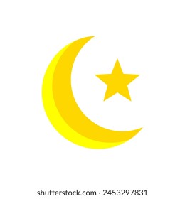 Moon and stars closeup. Abstract moon. Yellow moon and stars isolated on white background. Vector icon