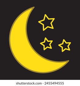 Moon and stars closeup. Abstract moon. Yellow moon and stars isolated on white background. Vector icon