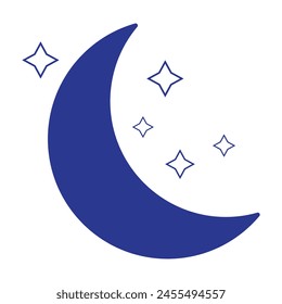 Moon and stars closeup. Abstract moon. Yellow moon and stars isolated on white background. Vector icon