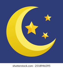 Moon and stars closeup. Abstract moon. Yellow moon and stars