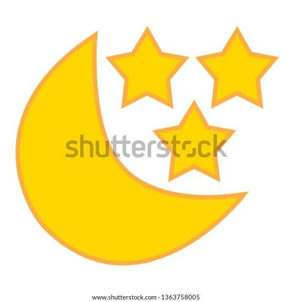 Moon and stars closeup.\
Abstract moon. Yellow moon and stars isolated on white background.\
Vector icon