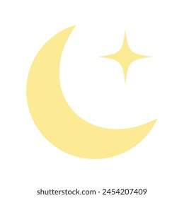 Mond und Sterne Nahaufnahme-Symbol Abstrakter Mond Gelber Mond und Sterne isoliert auf weißem Hintergrund.