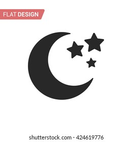 Moon and stars closeup. Moon symbol. Black and white moon and stars isolated on background. Vector icon