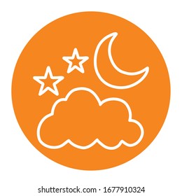 Moon stars and cloud block line style icon of night bedtime sky space moonlight nature light lunar and science theme Vector illustration
