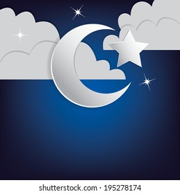 Moon, stars and cloud "Ramadan Kareem" (Generous Ramadan) card in vector format.