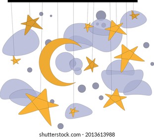 The moon and stars in the clouds