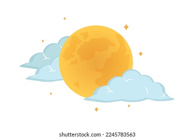 moon, stars and clouds flat design