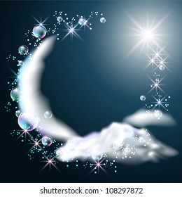 Moon, stars and clouds in the night sky