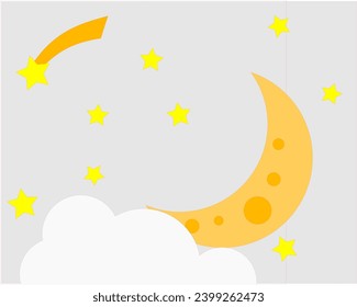 luna con estrellas y vector de nubes