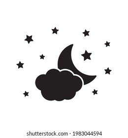 Moon, stars and clouds vector icon on background. Night sky icon.
