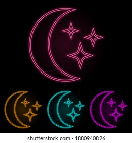 moon and stars color neon set. Simple thin line, outline vector of web icons for ui and ux, website or mobile application