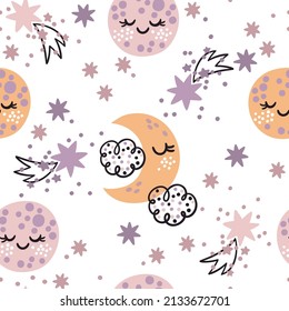 Moon and stars constellation seamless pattern. Creative texture for any kids design, fabric, wrapping, wallpaper, textile, apparel