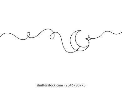 Moon and Stars in Continuous Line art 